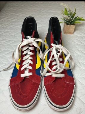 Vans High-Top Sneakers in Red, Blue & Yellow